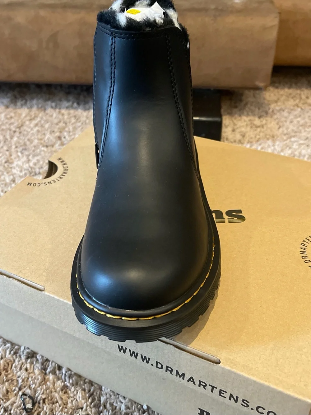 Dr. Martens Black Kids Leonore J Boots with White Polka Dots